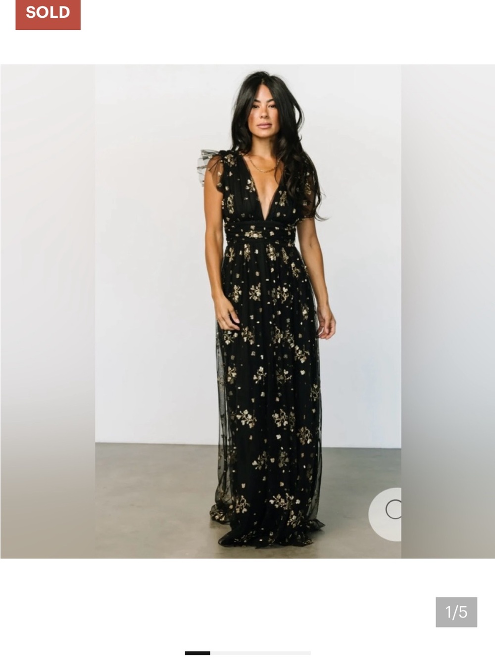 Baltic Born NWT Natalia Floral Embellished Maxi Dress Size Medium Black Gold